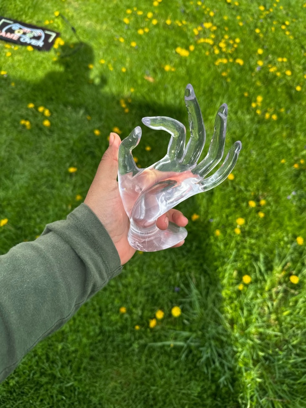 Clear Glass Hand Display Stand - Decorative Jewelry Holder